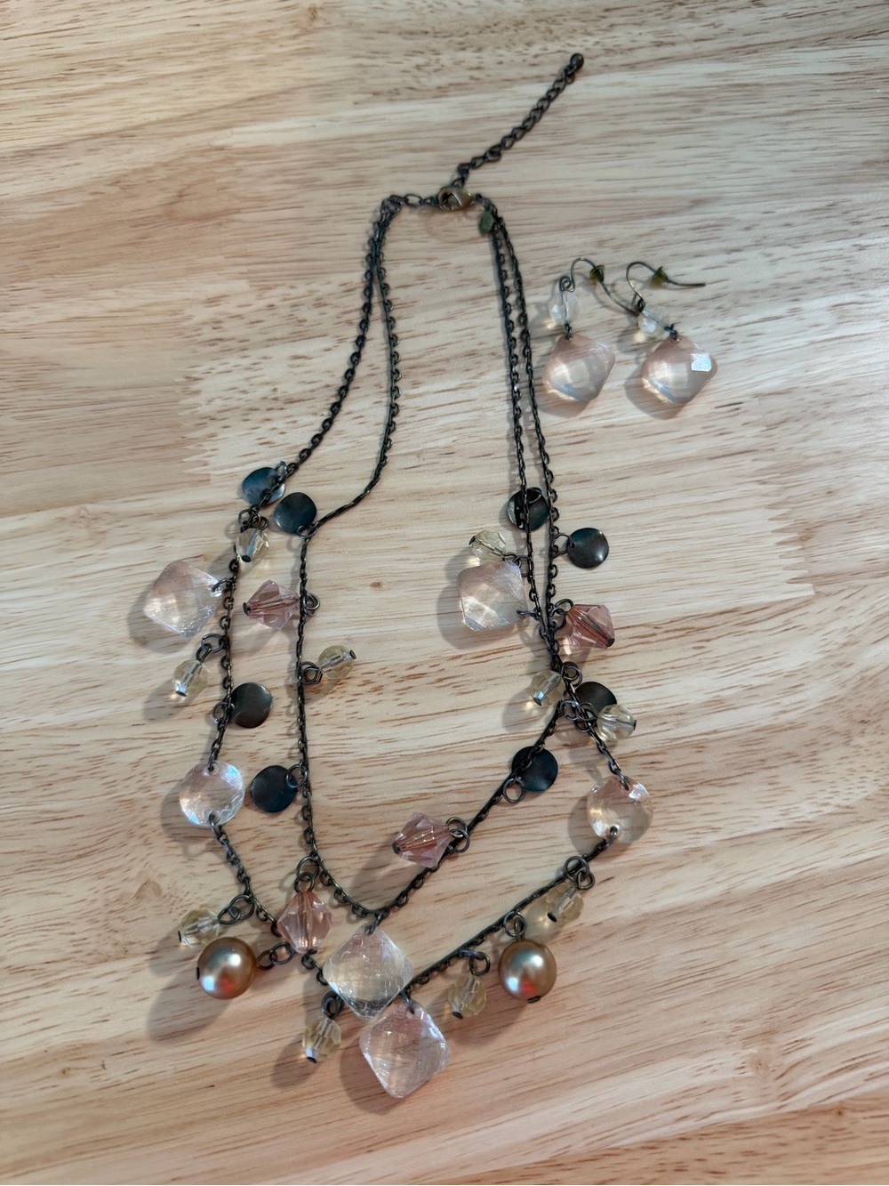 Premier Designs Multicolor Bead & Pearl Layered Necklace & Earring Costume Set